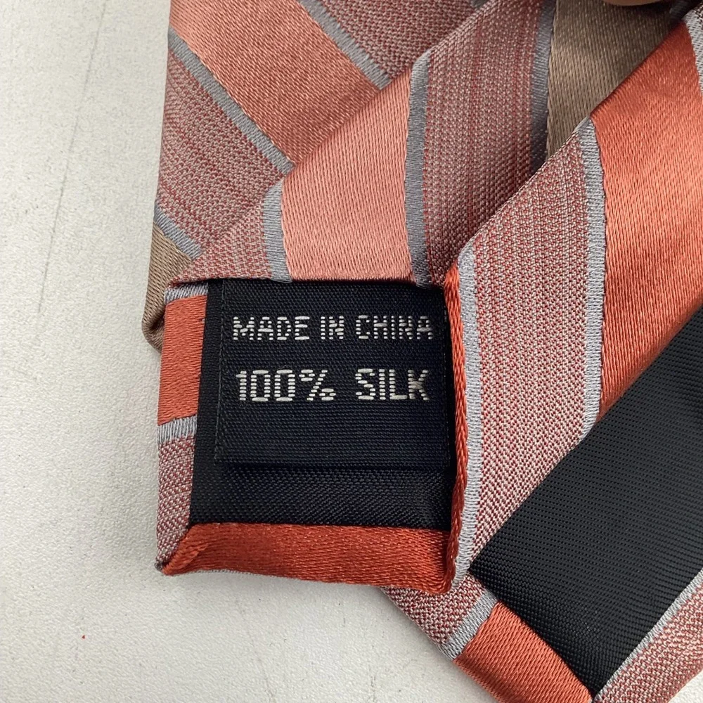 Van Heusen Mens Silk Necktie Rust Orange Taupe Grey Striped‎ Formal Business Tie